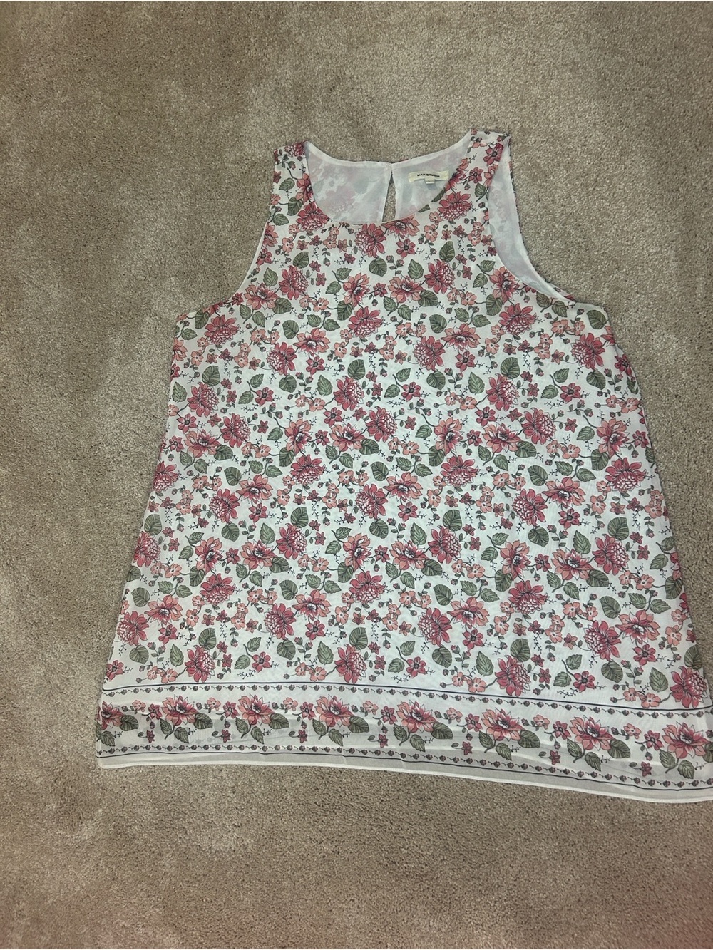 Max Studio Floral Sleeveless Tank - White, Pink & Green